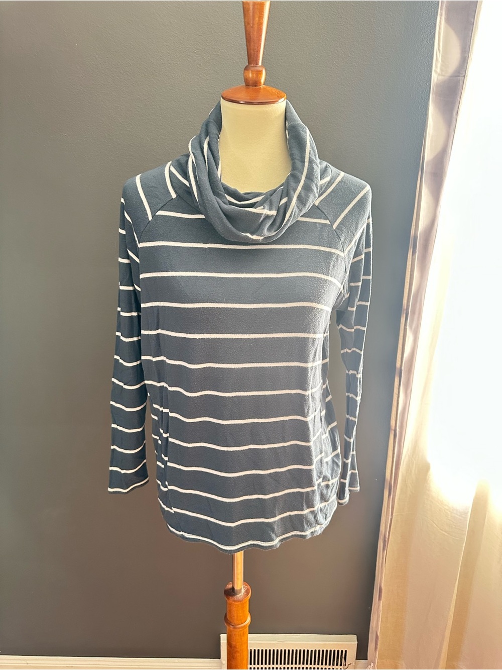 Lou & Grey Striped Cowl Neck Sweatshirt Small Navy Gray